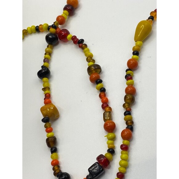 Mid Century Modern 36" Glass Bead Necklace With Vibrant Yellow Orange Red & Blac - Picture 7 of 8